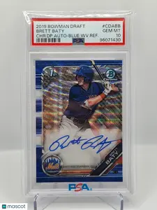 2019 1st Bowman Chrome Draft Brett Baty Blue Wave Auto /150 RC SP PSA 10 Pop 20