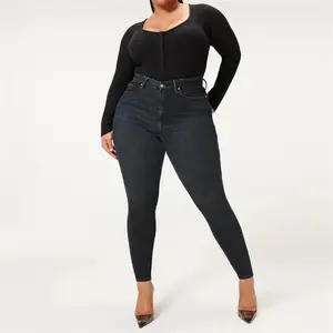 2025 Plus Size Stretch Women's Jeans Plus Size Tummy Control Butt Lifting Pants Blue Bottoms