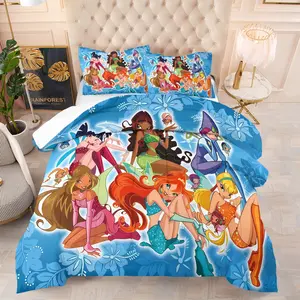 Winx Club Pattern Comforter Set, Soft And Durable Bedding Set, Includes 1 Comforter And 1 Or 2 Pillowcases, Everyday Holiday Birthday Gift Bedroom Decor For Kids And Adults