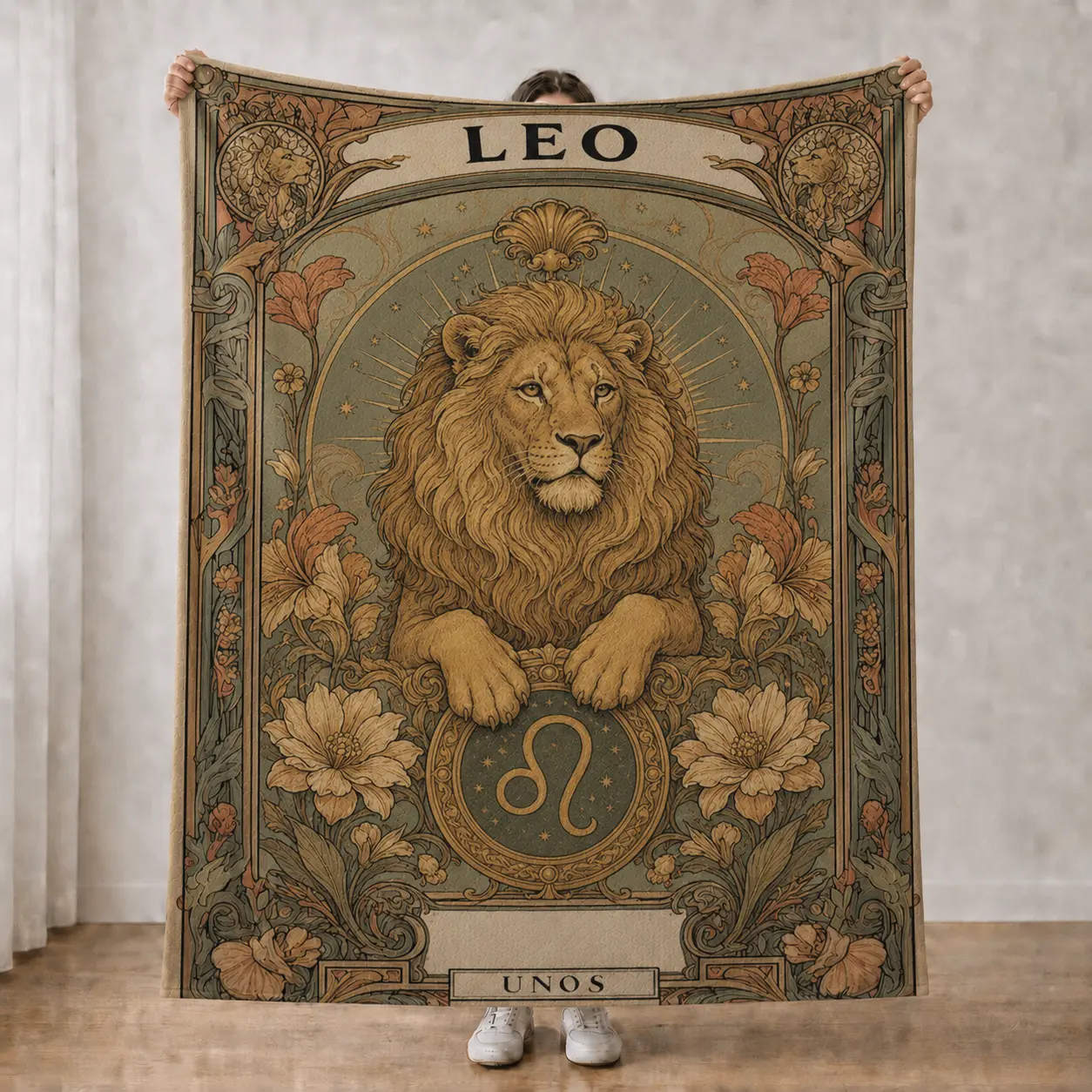 Leo Zodiac Blanket, Vintage Floral Lion Throw Blanket, Astrology Horoscope Birthday Gift