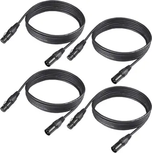 10ft/3.04m DMX , 4 Pack, 3.04m DMX Cables, 3 Pin XLR Male to Female, Shielded, Soft PVC Sheath, Sturdy Metal Connector, Ideal for Stage & DJ Lighting