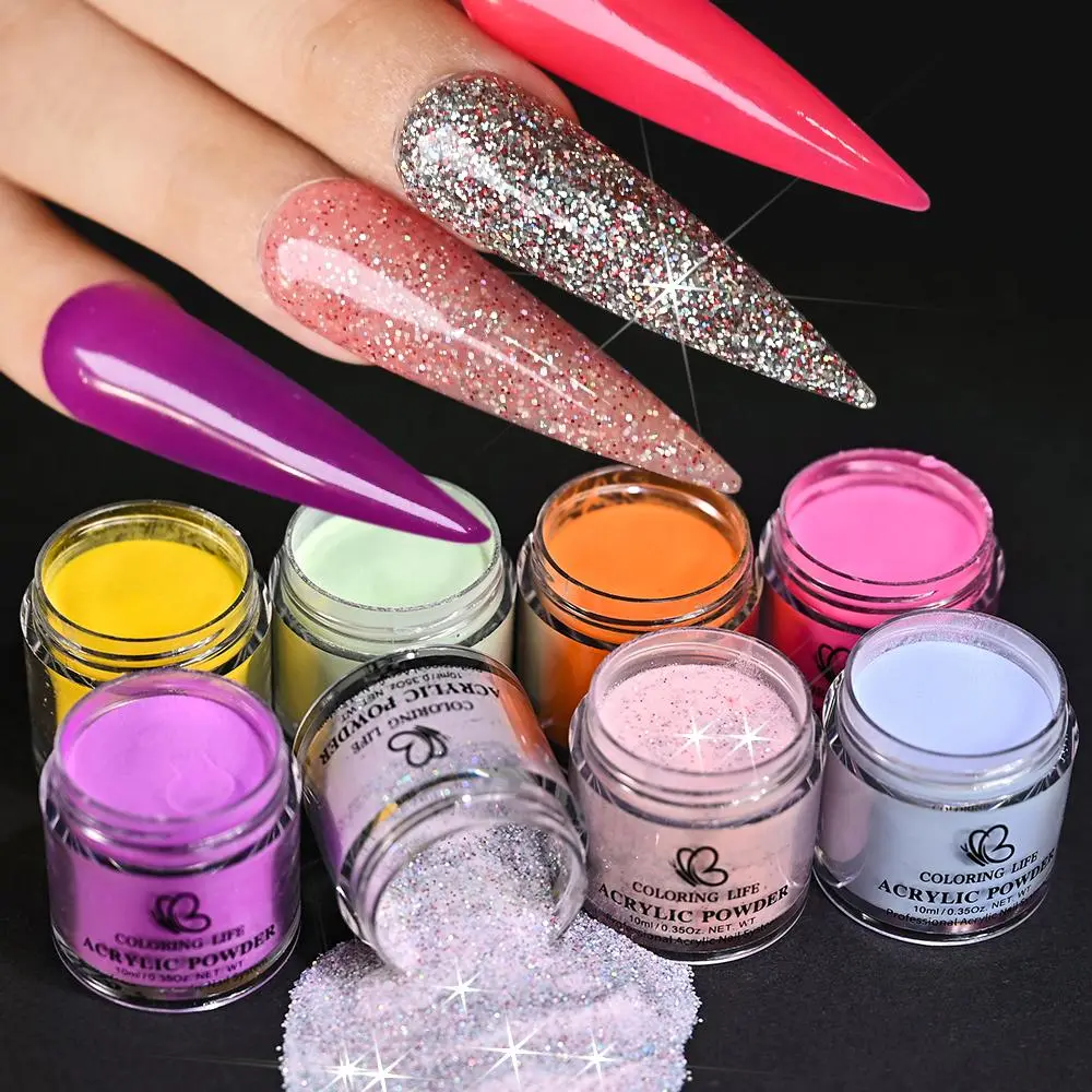 8Pcs/Set Nail Art Acrylic/Dipping/Carving Powder Mix Christmas Colors Glitter-3 IN 1 Nail Art Decor Manicure Crystal Glitter