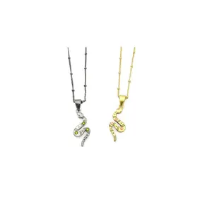 Dainty Snake Charm Necklace in Gold or Silver • Rhinestone Snake on Satellite Chain
