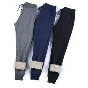 Women's Warm Sherpa-Lined Jogger Sweatpants, Fleece Athletic Pants with Drawstring Waist, Long Polyester Knit for Fall/Winter, Running,, Movement Style, Going Out Occasion, Autumn/Winter