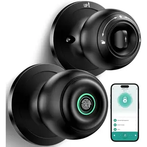 Smart Fingerprint Door Lock Biometric Door Knob with App Control & Key, Keyless Entry for Bedroom Front Door Home Apartment Office, Matte Black