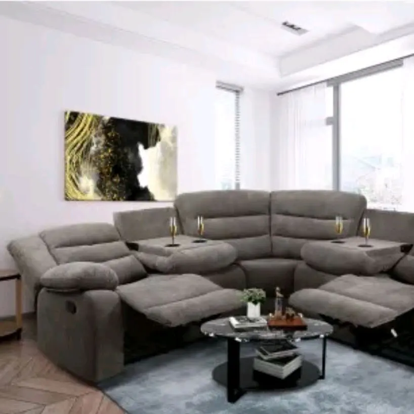 Sectional Manual Recliner Living Room Set Grey Color