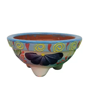 Large Handmade Mexican Clay Molcajete Bowl - Colorful Guacamole & Salsa Serving Dish for Kitchen Decor & Gifts