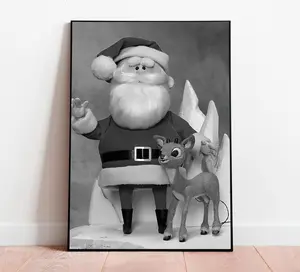 Rudolph The Red Nosed Reindeer Christmas Movie Poster, Black And White, Printable Christmas Wall Art, Santa Decor, 1960S,