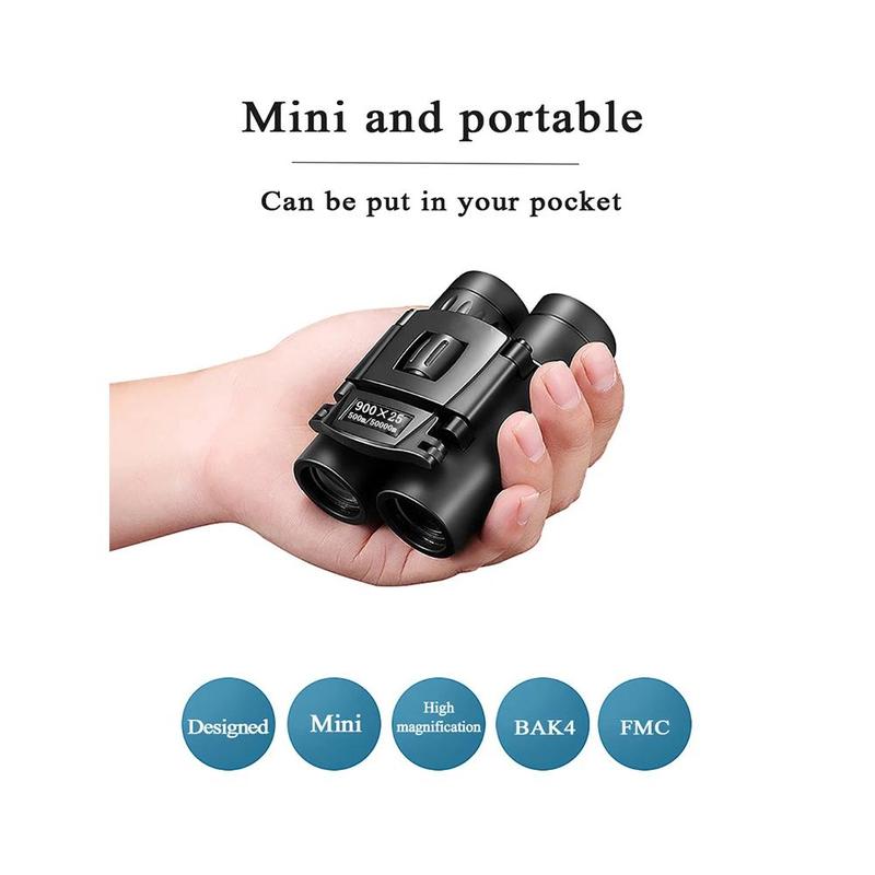 900x25 HD Zoom Binoculars, Powerful Long-Range BAK4 Telescope for Hunting and Camping, Low Light Folding Design