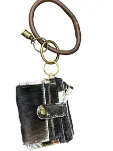 Women's Genuine Leather Cowhide Wristlet Wallet with Hanging Loop, Keychain, Western Card Holder & Coin Purse