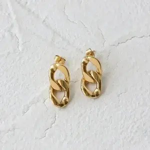 18k Gold Plated Two-Tier Chain Link Style Drop Dangle Earrings PVD