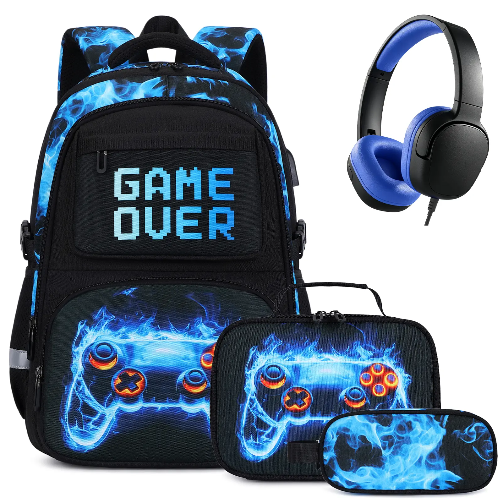 4PCS Headphones Set [Blue Flame]