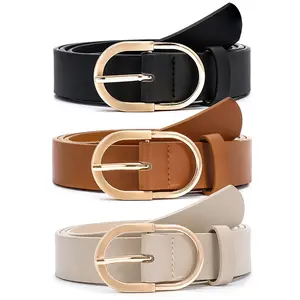 3-pack of women's belts, suitable for jeans, stylish gold buckle, women's formal belts