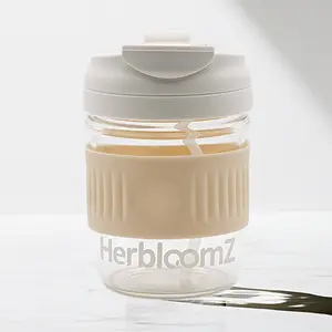 SUPERBA WELLNESS CUP - Minimalist Coffee Cup with Straw Lid & Silicone Grip – Glass Tumbler for Morning Matcha, Iced Coffee or Tea – Leakproof, Heat-Safe, Giftable Self Care Mug for Calm Energy – HerbloomZ