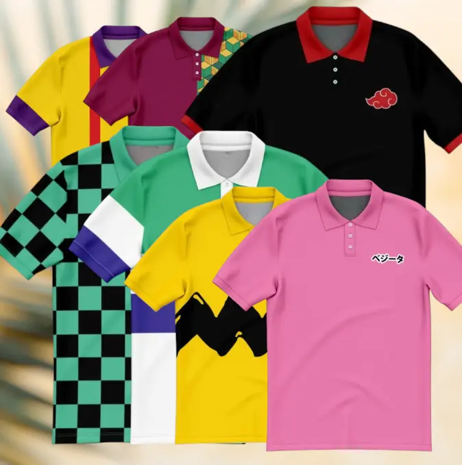 New anime polo shirt, giyu tomioka demon slayer polo shirt, akatsuki polo shirt, snoopy polo shirt, tanjiro kamado demon slayer polo shirt, vegeta pink polo shirt