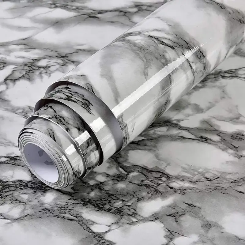 Glossy Marble Pattern Self-adhesive Wallpaper, 1 Roll Marble Wallpaper Peel and Stick, Waterproof Decorative Wallpaper for Home Living Room Bedroom Kitchen
