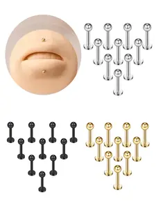 Stainless Steel Ball Lip Stud Set, 10 Pieces 6-12mm Simple Fashion Design, Durable Jewelry Accessories for Daily Wear