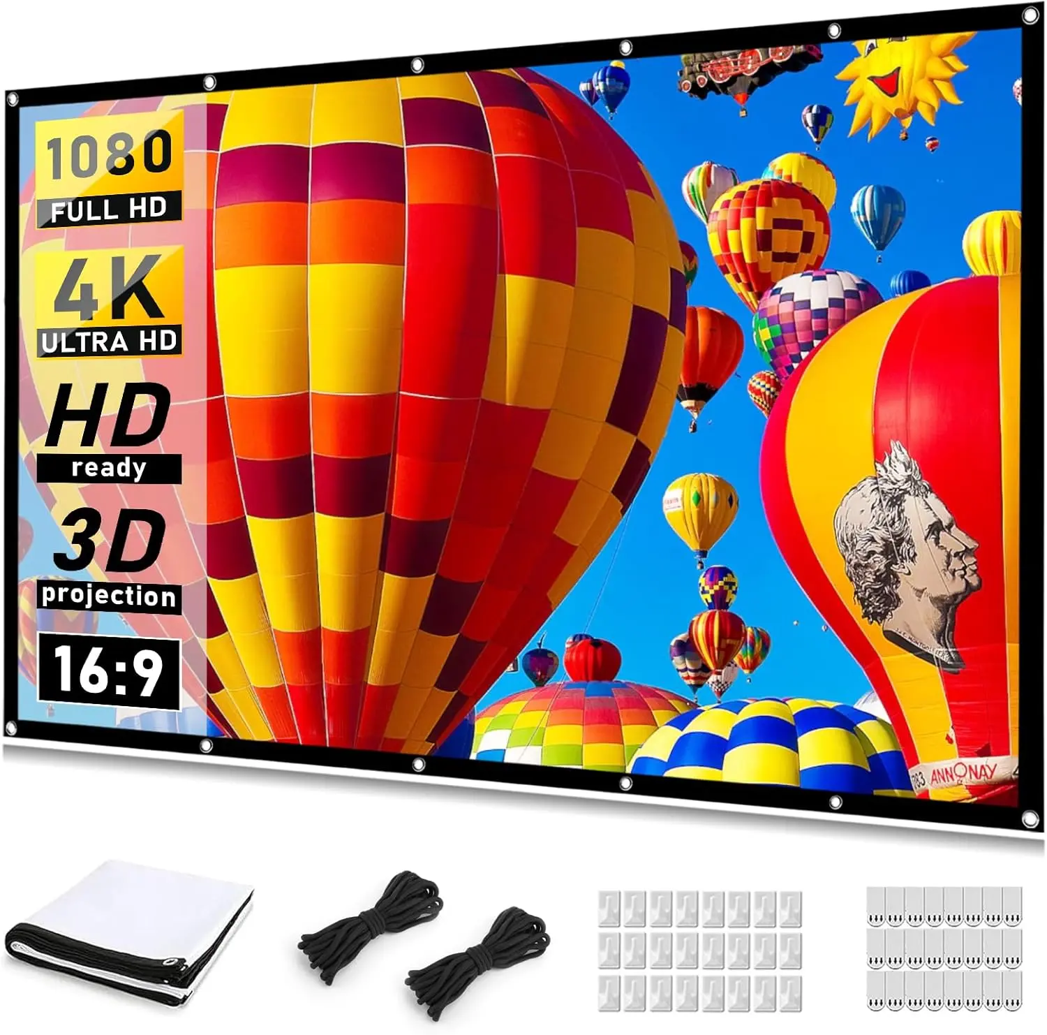 Projector Screen 120 inch, Movie Projector Screen 16:9 Foldable and Portable Anti-Crease Indoor Outdoor Projection Double Sided Video Projector Screen for , Party, Office, Classroom