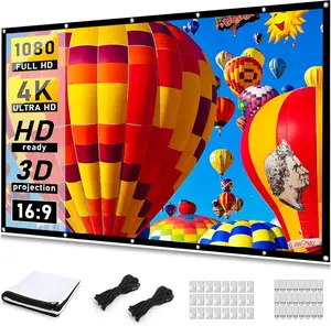 Projector Screen 120 inch, Movie Projector Screen 16:9 Foldable and Portable Anti-Crease Indoor Outdoor Projection Double Sided Video Projector Screen for , Party, Office, Classroom