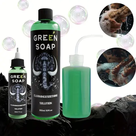 Tattoo Artist Green Soap Cleansing Set - 1.01oz/10.15oz Squeeze Bottle Liquid, Safety Color Foam, Moisturizing Hydrating Soothing Formula (Dolly Parton Tattoo Relevant)