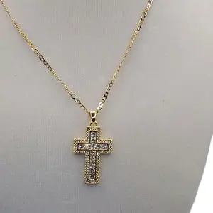 Clear Cross Pendant with Chain 14k Gold Plated Elegant Jewelry for Women