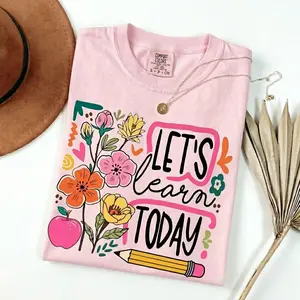 Comfort Colors Boho Floral Teacher TShirt, Back To School Shirt, Let's Learn Today Tee, Retro Teacher Design, Special Education Gift Womenswear Top