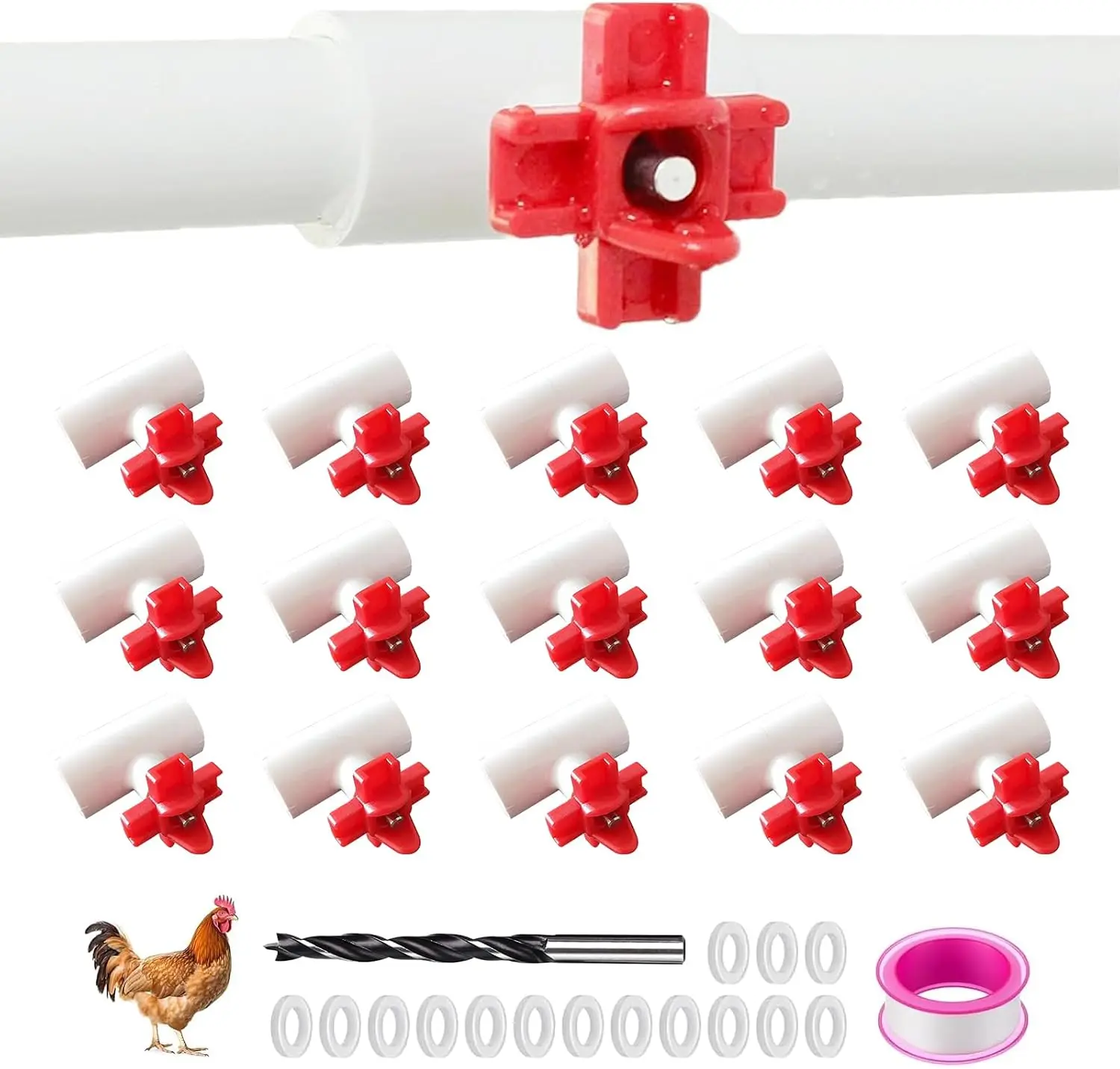 15-Pack Horizontal Chicken Nipples Waterer with 1/2" PVC Tee Fittings, Automatic Poultry Waterer Kit for DIY Chicken Duck Quail Watering System, Side Mount Drinker
