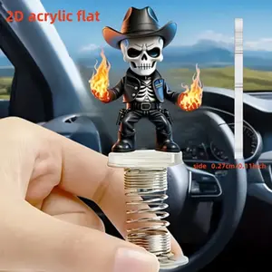 2D Flat Acrylic Skeleton Car Dashboard Spring Decor - Vibrant 2D Flat Acrylic Design with Fiery Skull & Cowboy Hat, Ideal for Car Air Vents & Desktops, Unique Gift Idea, Desktop Accessory |   Vibrant Skull Design |   Detailed Craftsmanship, Skeleton Decor