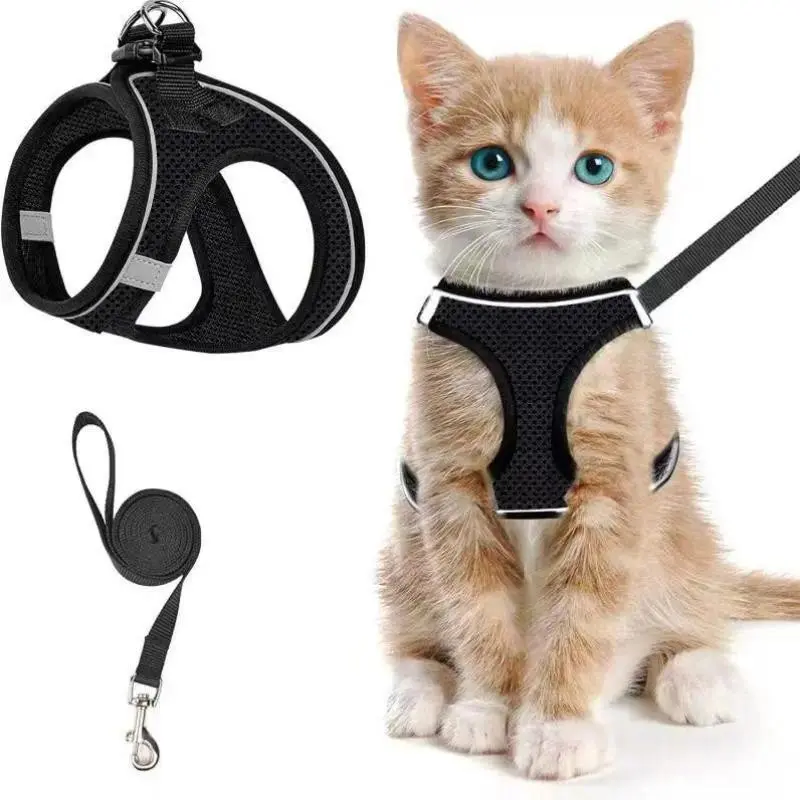 Reflective Vest-Style Pet Harness Leash Combo Set, Breathable & Adjustable Design, Ideal for Cats & Dogs, Perfect for Outdoor Walks, Durable Reflective Harness