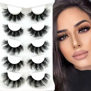 5 Pairs Fluffy Dense Curled Sexy False Eyelashes, Eyelash Set, Comfortable Faux Mink Lashes, Versatile and Stylish Cosmetic Eye Makeup Accessories, Fake Lashes