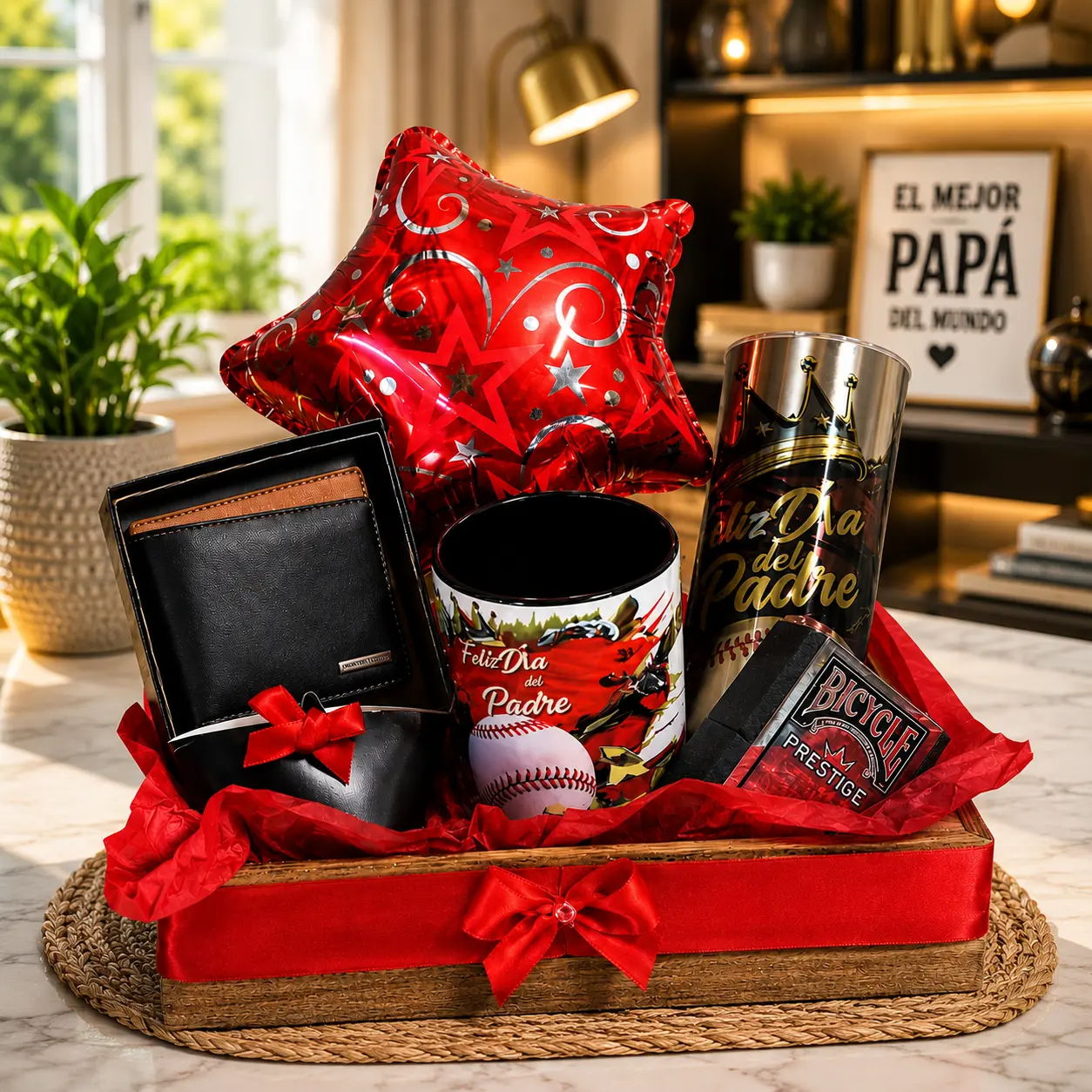 NORELD Father's Day Gift Basket | Personalized Mug, Wallet, Balloon & Gift Set