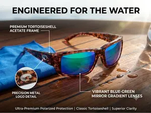 Costa Del Mar Polarized Sunglasses Matte Tortoise Frame Green Mirror Lens Fishing Boating UV Protection
