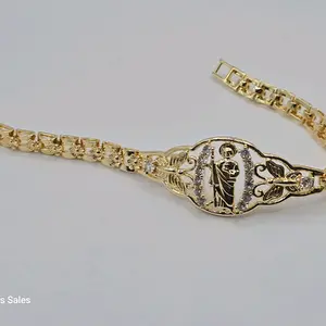 SAINT JUDE  BRACELET with roses   beautiful  style Gold plated 7"inches