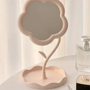 Rotating Flower Makeup Mirror, Cute Desktop Cosmetic Mirror with Adjustable Stand, Smooth Finish Frame, Suitable for Dorms and Bedrooms