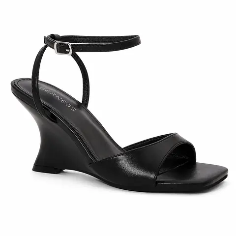 BERNESS Kaylani Women's Leather Open Toe Wedge Sole Sandals - Sculpted Ankle Strap Platform Heels, Formal Elevated Multi-Function Daily Wear Shoes