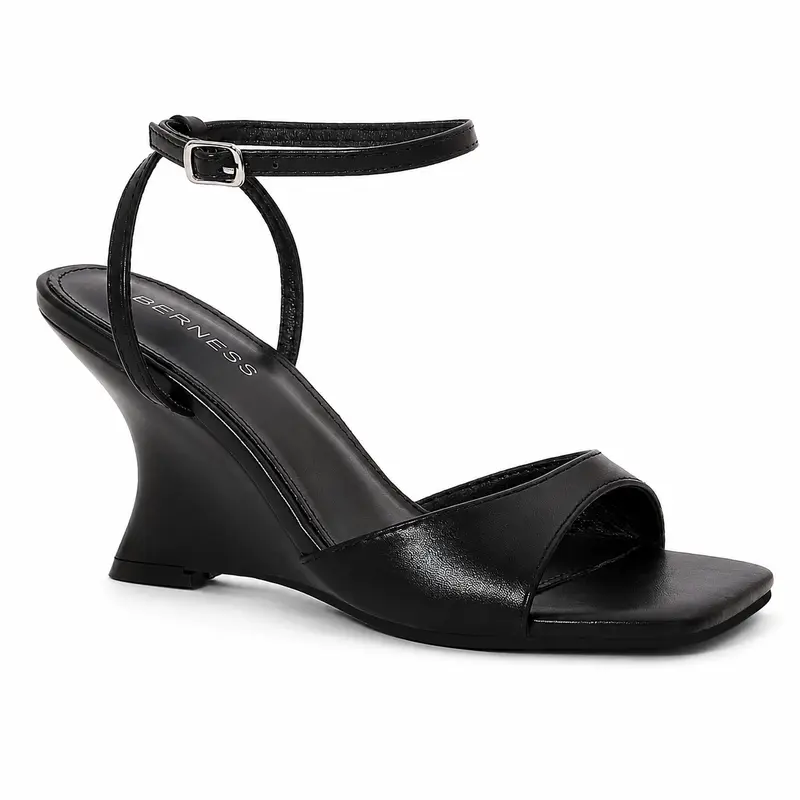 BERNESS Kaylani Women's Leather Open Toe Wedge Sole Sandals - Sculpted Ankle Strap Platform Heels, Formal Elevated Multi-Function Daily Wear Shoes