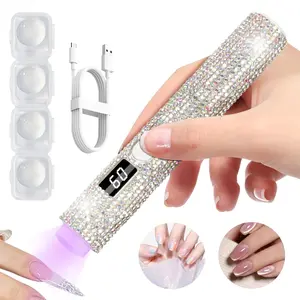 Handheld UV Light for Gel Nails, Glitter Mini UV Light, Cordless Portable Nail Lamp for Fast Curing, Rechargeable LED Lamp for Rhinestone Glue Nail DIY Decoration - AB Diamond