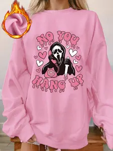 Plush Fitted round neck sweatshirt, "Scream" "Ghostface" classic ghost face killer pattern letter print, casual style retro Vintage long-sleeved pullover, round neck casual sports women's pullover sweatshirt, autumn and winter plush women's clothing