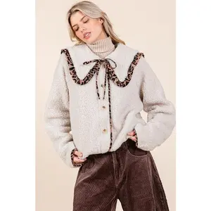 Ruthess Cheetah Winterland Leopard Trim Sherpa Jacket