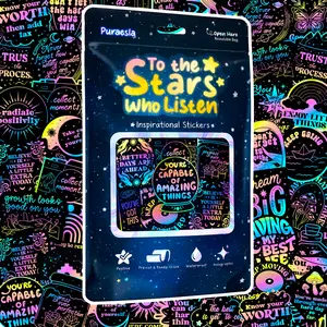 To The Stars Who Listen by Puraesla - Lumina Series- Affirmation Stickers - 100 PCS Holographic Motivational Celestial Inspirational Stickers for Journaling & Decor Laptop, Phone, Water Bottle