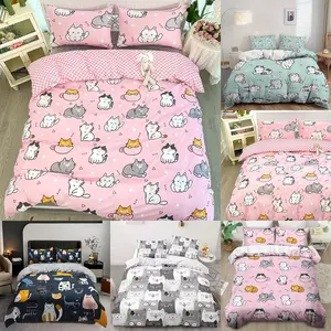 3-Piece Cat-Themed Bedding Set, /light Blue/ Options, High-Definition Digital Print, Suitable for Home & Dorm, Easy Care, Duvet Set