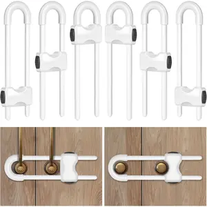 6 Pack Adjustable U Shaped White Baby Proofing Child Proof Locks for Cabinets and Drawers