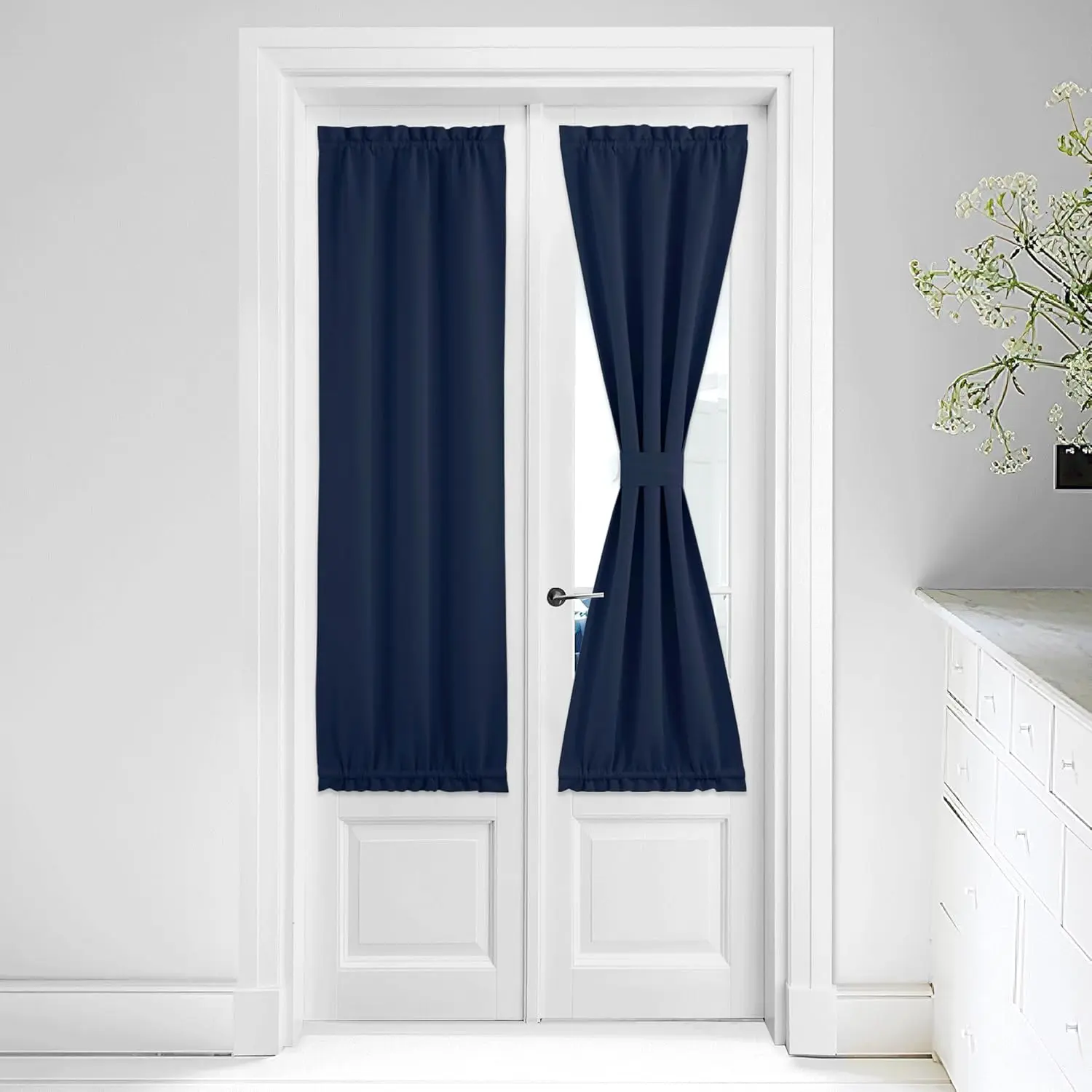 NICETOWN 1 Panel Blackout French Door Window Curtains Thermal Insulated Curtain Panel 25W x 64L Privacy Shade for Window Covering, Navy