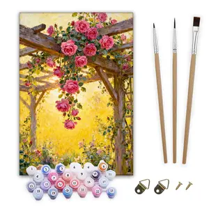 Rose Trellis 1 Paint By Numbers Kit DIY Art Set with 3 Brushes and 24 Paint Colors for Creative Home Decor  art painting beginner gift craft