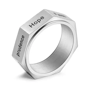 Rotating 7 Virtues Ring - Edgy 7-Sided Titanium Steel Size 6-13