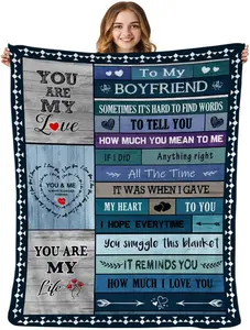 to My Boyfriend Blanket I Love You Gifts for Him Best Birthday Christmas Valentines Day Anniversary Romantic Gifts Super Soft Bedding Sofa Throw Blanket Boyfriend Gift