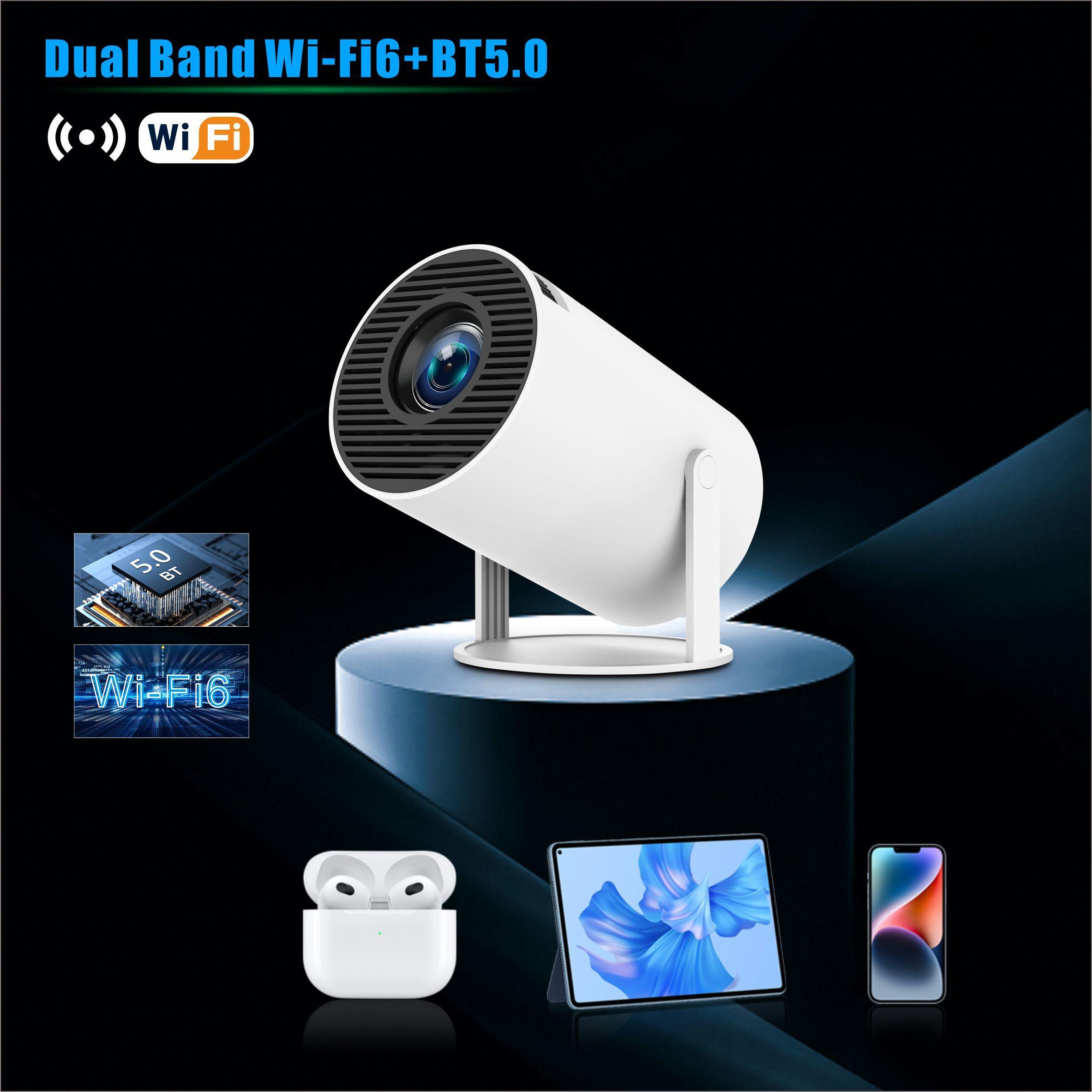 Mini Projector HY300 PRO, 4K/200 ANSI, Auto Keystone, 2.4/5G WiFi, BT 5.0, 130" Screen, 180° Flip, Round Design, Portable Home Video Projector,for Valentine’s Day Gift