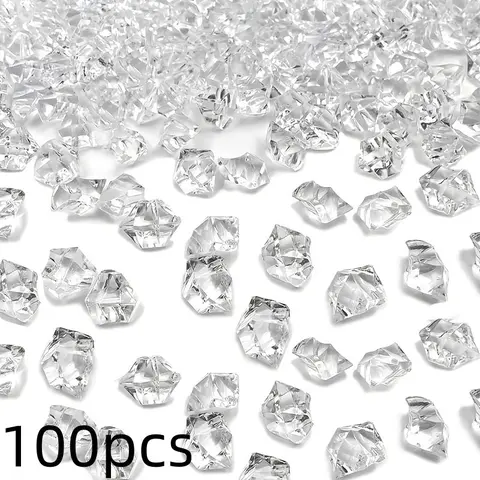 100pcs Artificial Ice Cubes Photography Props, Transparent Clear Crystal Decorative Vase Fillers, Party Gifts, Wedding Background Decorations, Home Decoration Supplies