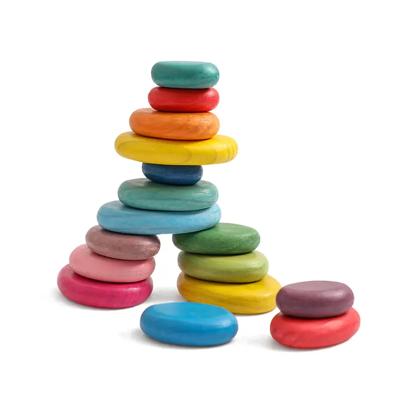 OESSUF 16pcs Extra-Large Hand-Polished Edges Natural Wood Sorting Stacking Rocks - Safe Montessori Waldorf Toys for 1-3 Years Olds, Boosts Fine Motor Skills & Encourages Creativity, Birthday Christmas Back to School Gifts