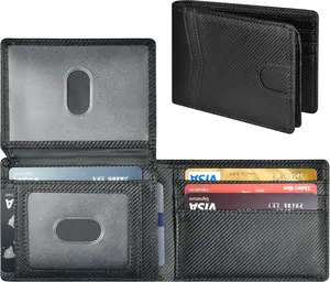 Portable Wallet for Men,Men's Business Minimalist Carbon Fiber Card Holder, Rfid Blocking CardHolder, Slim Front Pocket Wallet, Mens Wallet, Business Card Cases, DeskGadgets Leather 2 ID Window Slim Rfid Blocking Wallet for Men,Backtoschool2025